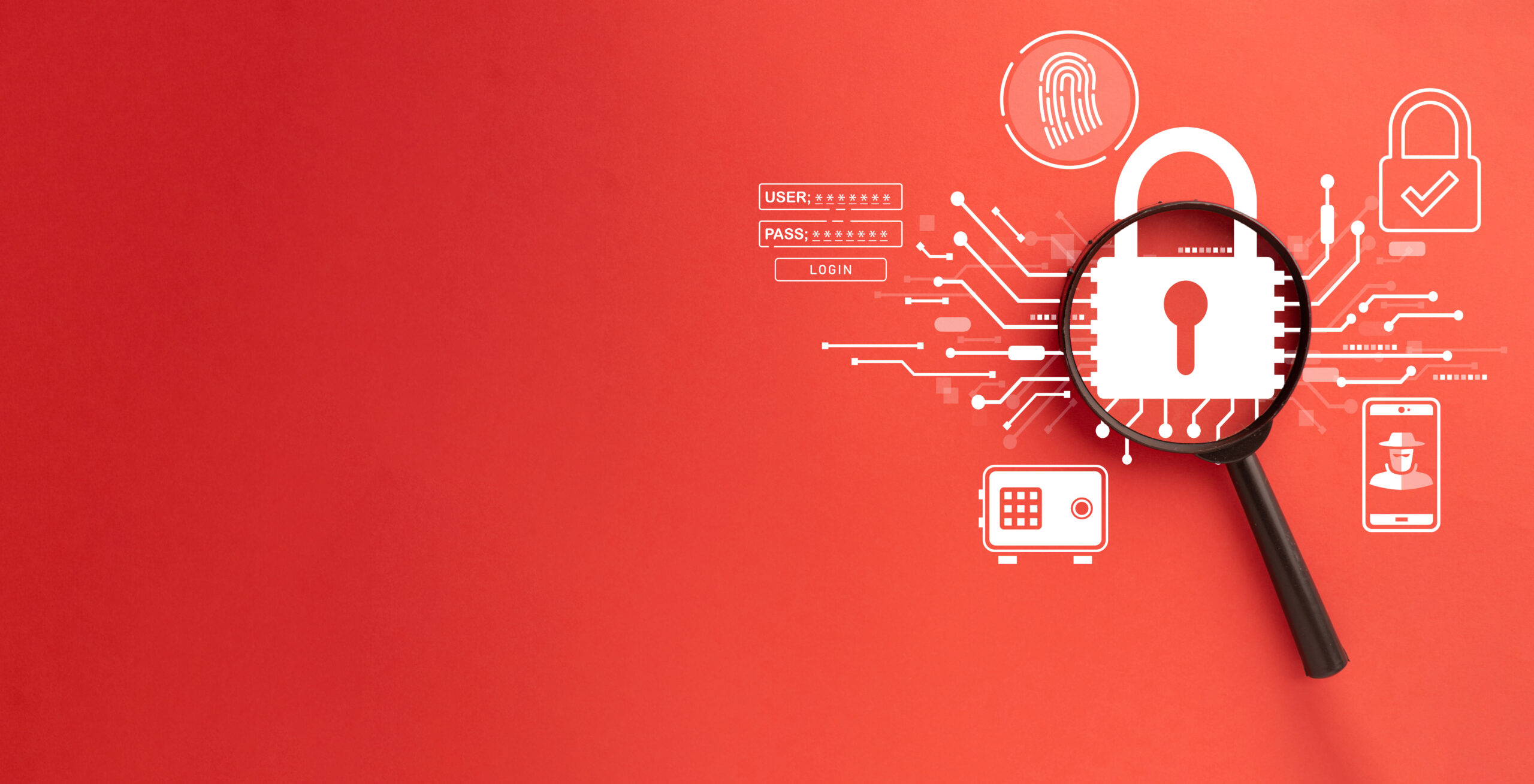 Magnifying Glass Zooms in on Cyber Security and Hacker Icon for Protection concept for Cyber Security,Data Protection.